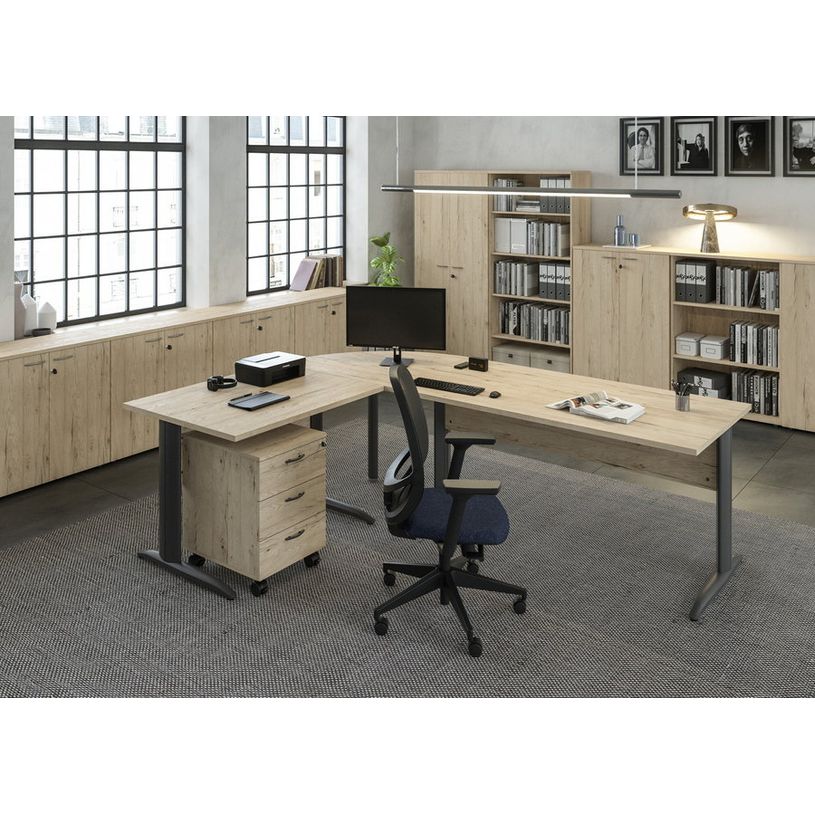 7331920009648-Bibliothèque haute Trend - L80xP44xH120 cm - 2 portes en mélaminé imitation chêne canadien - pannea--1