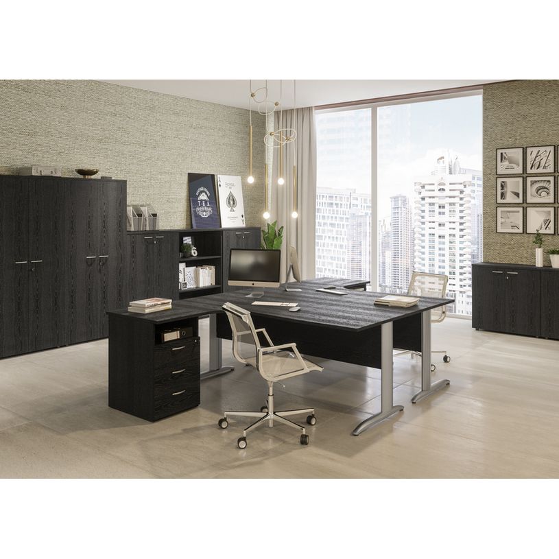 2999999002738-Bibliothèque basse Trend - L80xP35xH72 cm - sans porte - imitation frêne noir--1