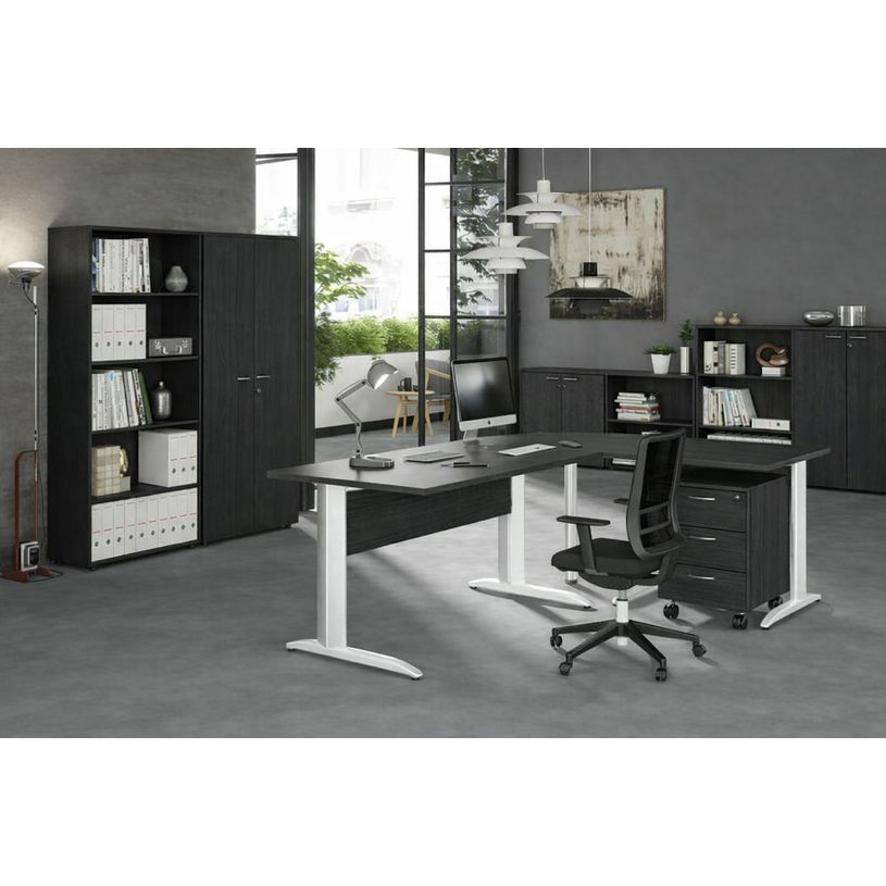 0404052258110-Retour direct pour Bureau Trend pieds métal - L80 - plateau imitation frêne noir - pieds blancs--1