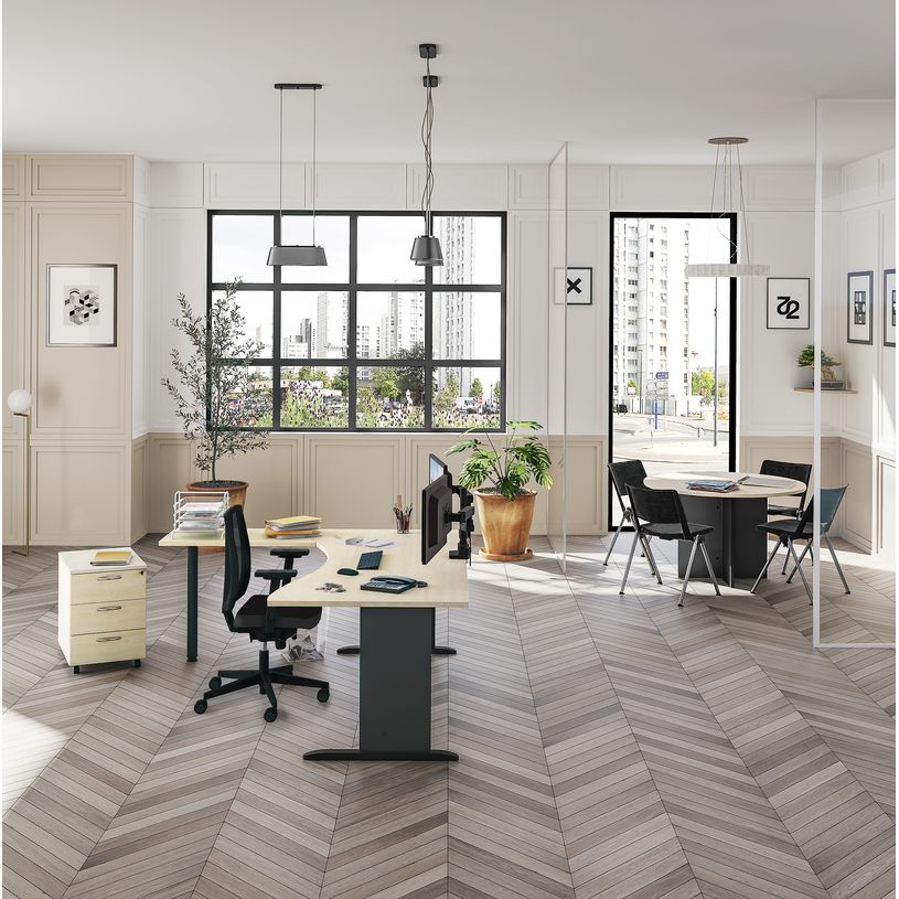 3253310148079-Extension IDRA/DUAL sur pied tube - 80 x 60 cm - Pied alu - plateau imitation Hêtre--1