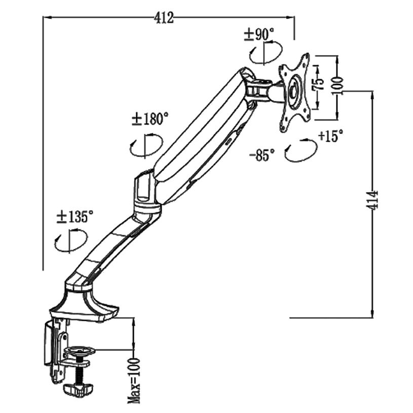 3253310543768-Burocean -  Bras support pour écran jusqu'à 27 pouces - noir--1