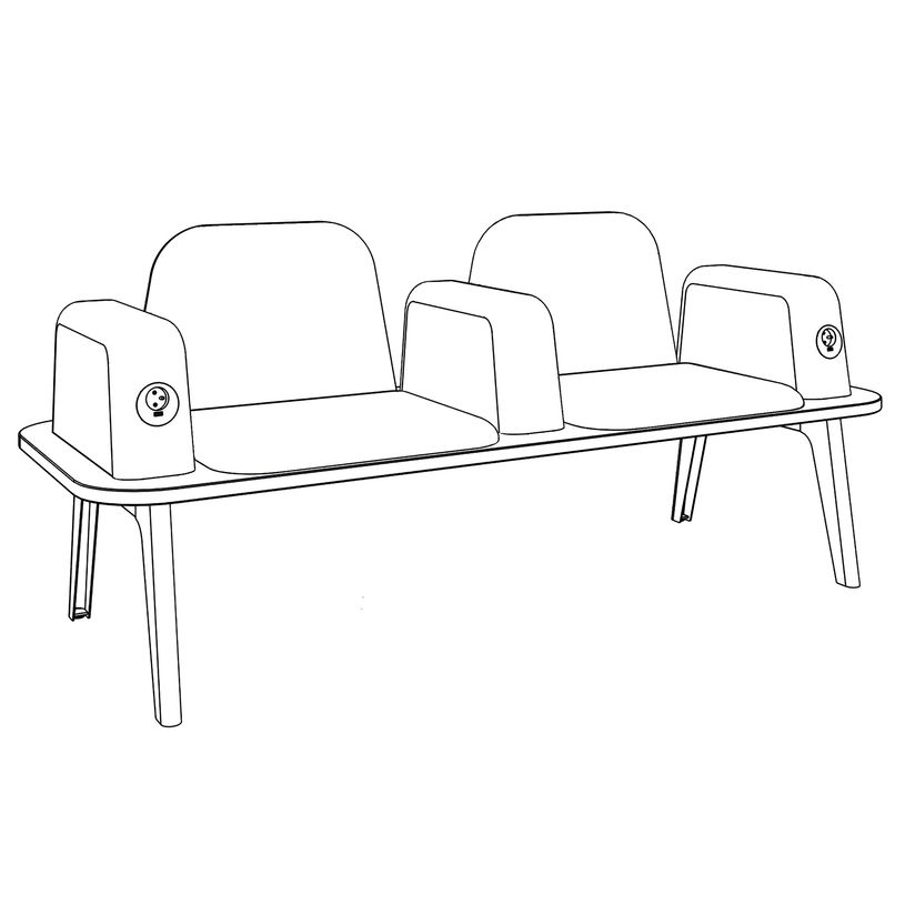 3253310177499-Banquette ILO - 2 places L172xP67cm -  blanc - structure chêne clair - tissu bleu guède--4