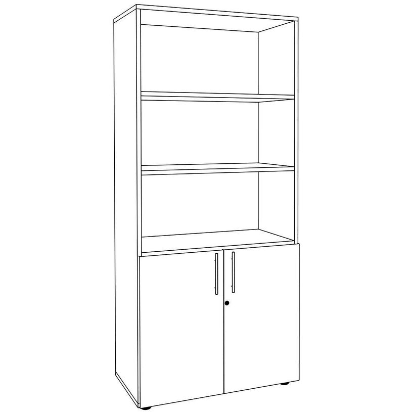 3253310147553-Bibliothèque haute INEO/LEVEL/STEELY/WOODY - Corps blanc - Portes et dessus Blanc perle--3