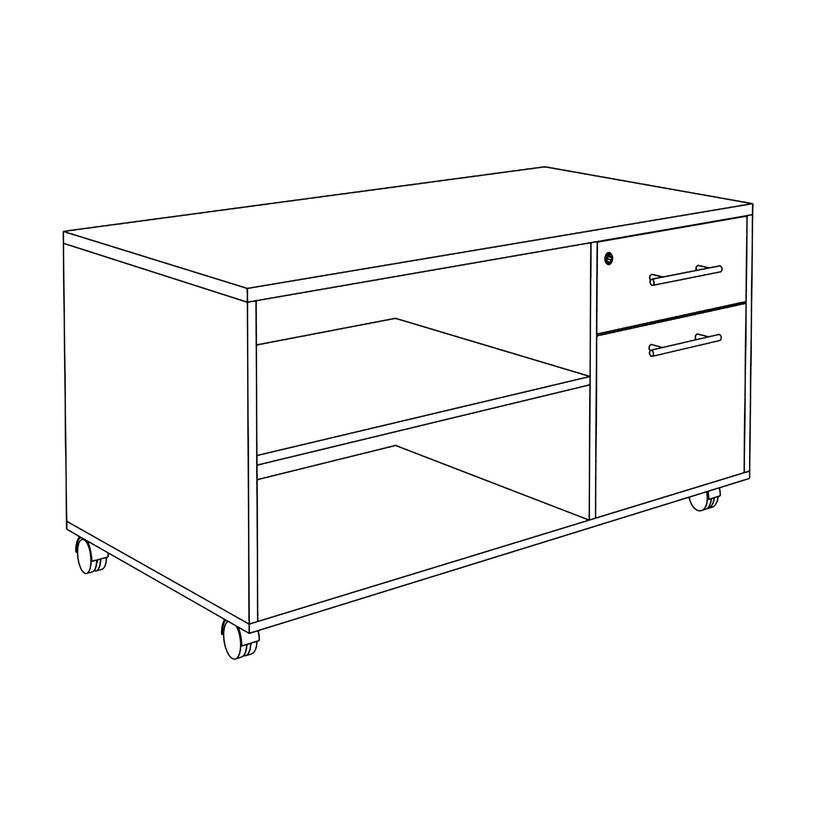 3253310165519-Console mobile EXPRIM/LOFTER/LEVEL - L120 x H63 x P60 cm - 2 tiroirs dont 1 DS - coté blanc - finition façade et dessus--3