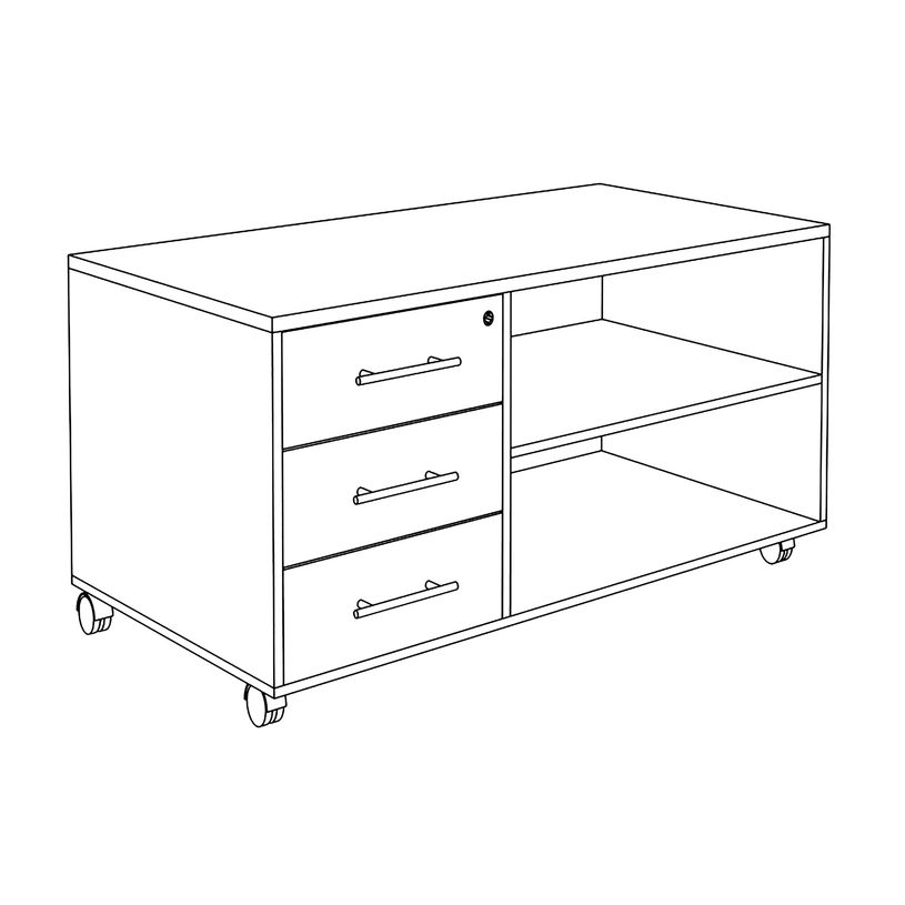 3253310163485-Console mobile LEVEL/STEELY/WOODY - L120 x H63 x P60 cm - 3 tiroirs - coté anthracite - finition façade et dessus--3