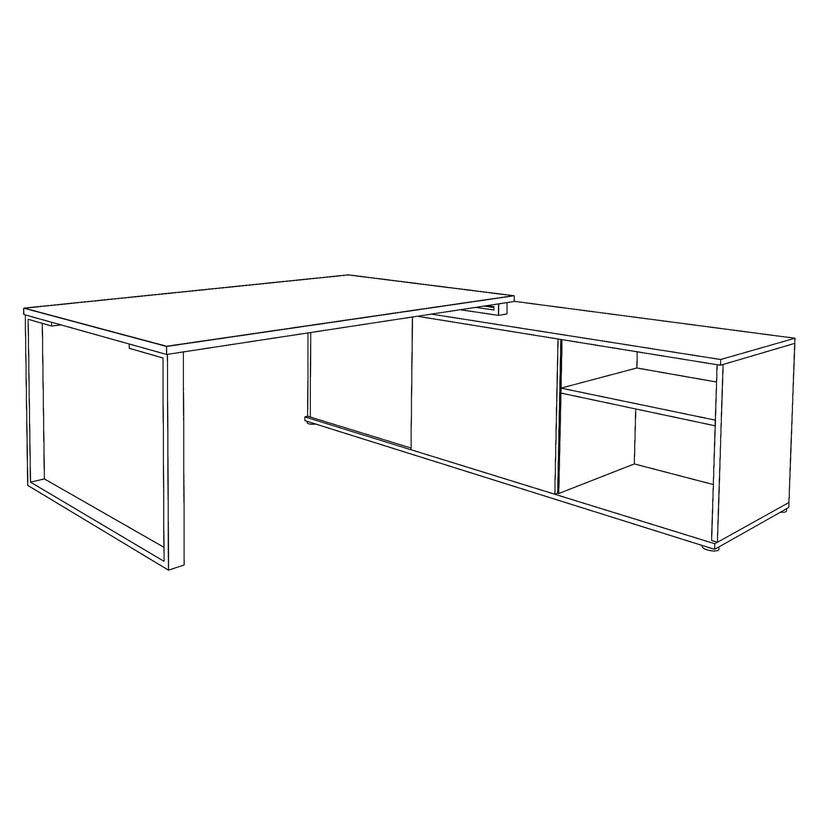 3253310134652-Bureau LOFTER Manager - L180 x P100 x H72,5 cm - console retour à droite (cases) - pieds blanc - plateau imita--3