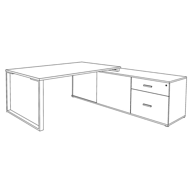 3253310171886-Bureau LOFTER Manager - L180 x P100 x H72,5 cm - console retour à droite (tiroirs) - pieds carbone - plateau imit--3
