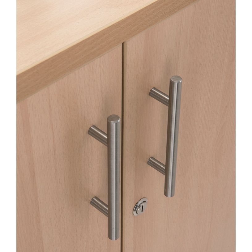 3253310270213-Armoire basse IRIS - H72 x L80 x P47 - 2 portes - Corps Blanc perle - Dessus et portes imitation noyer--2