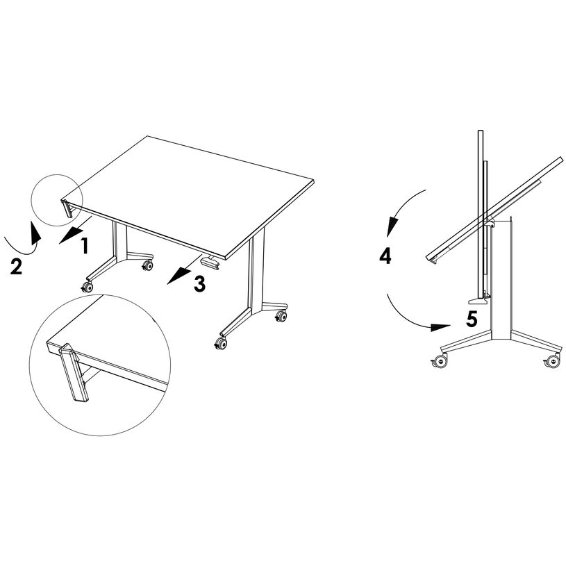 3253310171596-Table de réunion abattantes angle à droite - L200 x P80 cm - pied blanc - plateau imitation érable--3