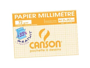 Pochette 12 feuilles papier millimétré A4 90g Canson