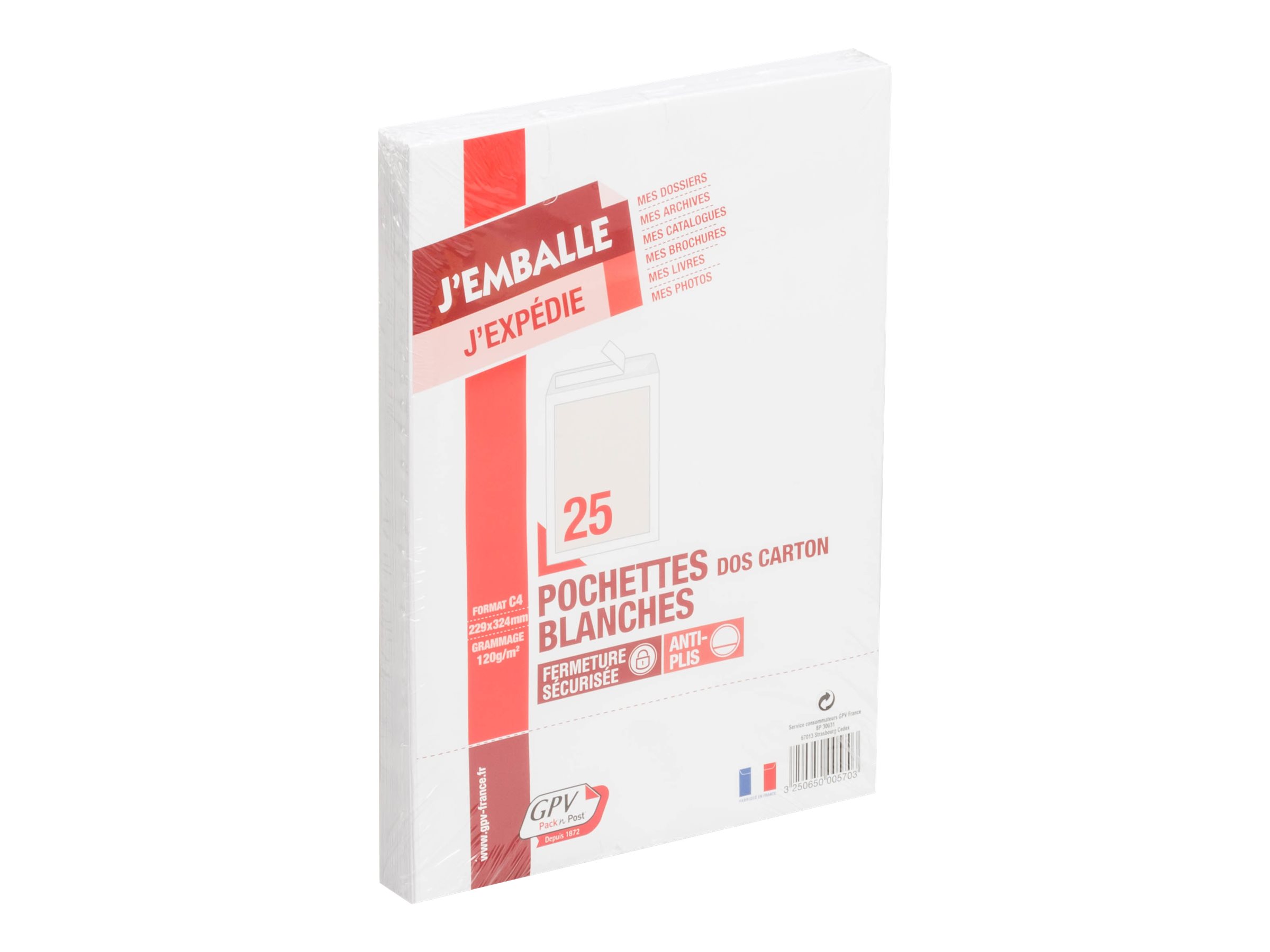 GPV Pochettes Blanches Format C4 - Lot De 250 - Fenêtre 110x50 Mm - Papier 90 G/m² Certifié PEFC