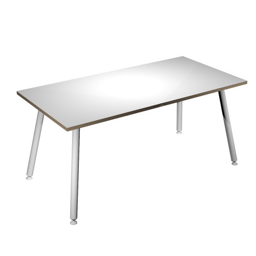 Table haute LEONARDO - 160 x 80 x 105 cm - Pieds métal blancs - Blanc chants chêne