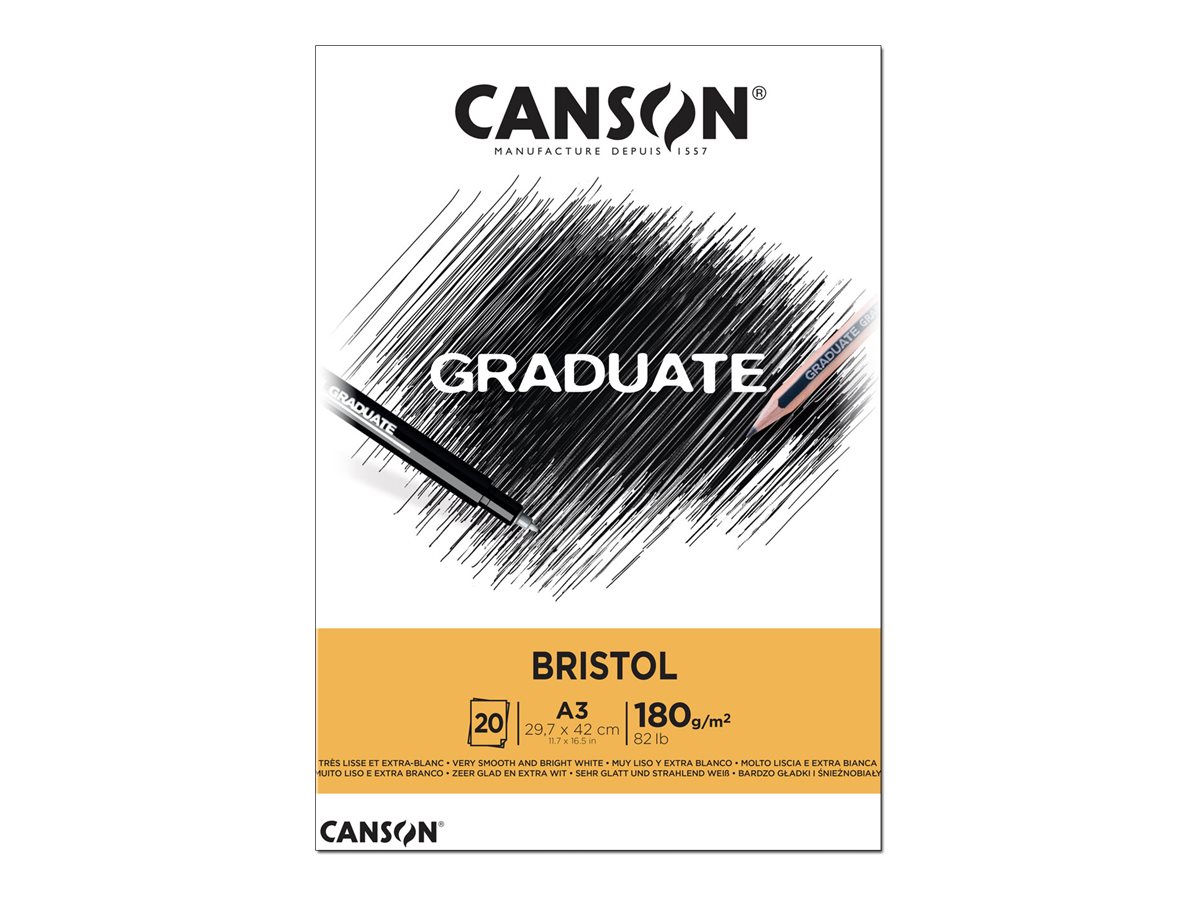 Bloc de 50 feuilles de papier dessin Canson XL Bristol - papier extra blanc  et très lisse - 180g - A3 pas cher