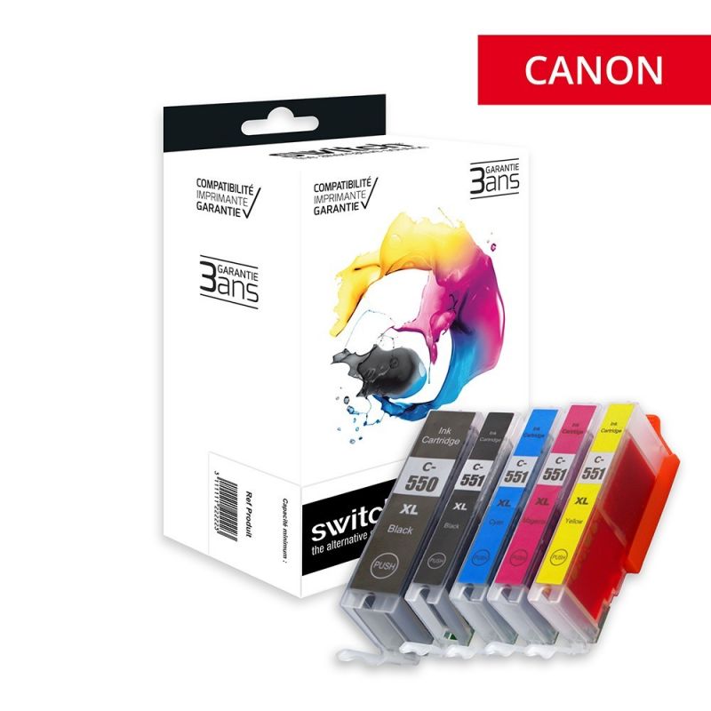 Cartouche compatible Canon CLI-551XL/PGI-550XL - Pack de 5 - noir, noir photo, cyan, magenta, jaune - Switch 