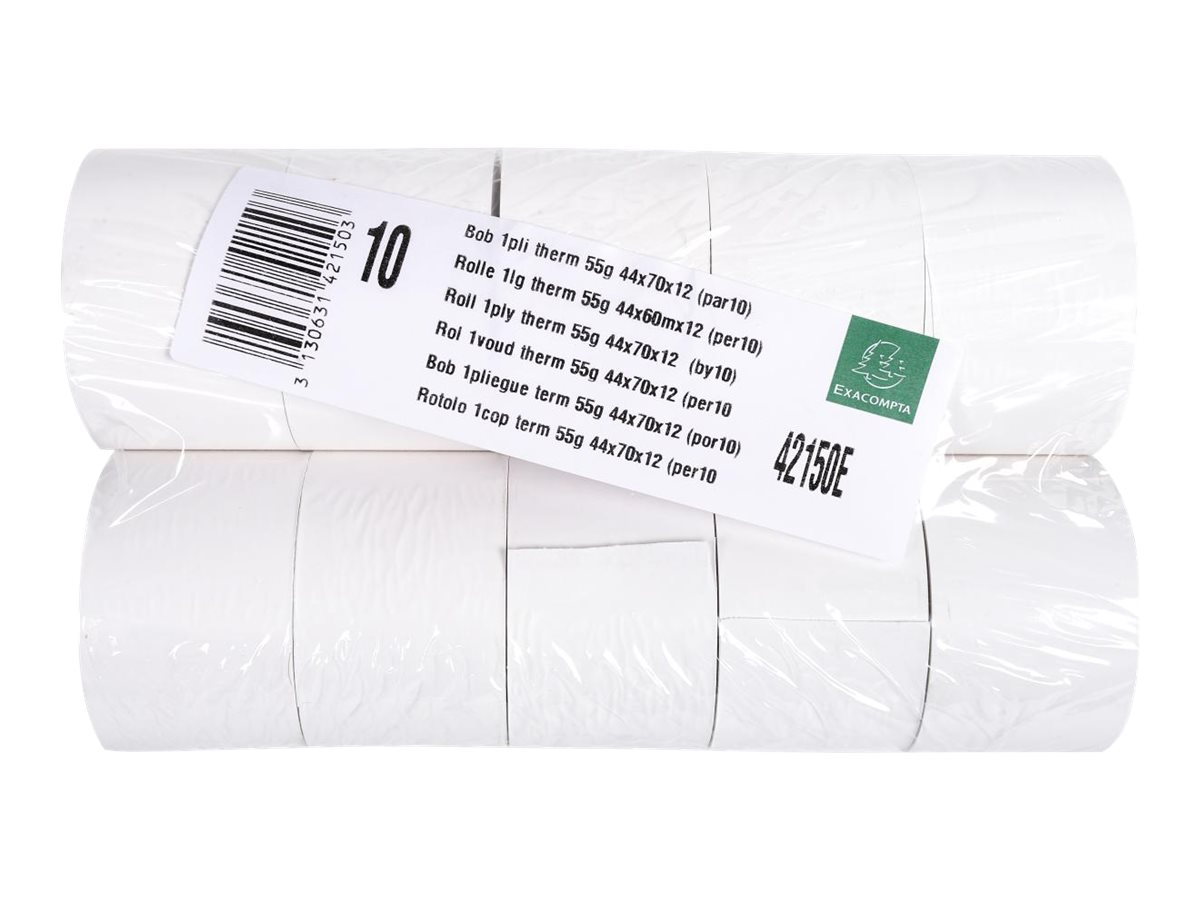 Carton 50 Bobines Tickets De Caisse Thermique 44 Mm X 70 Mm – Mandrin 12 Mm – 60 M – Sans BPA – Fabrication Française Exacompta