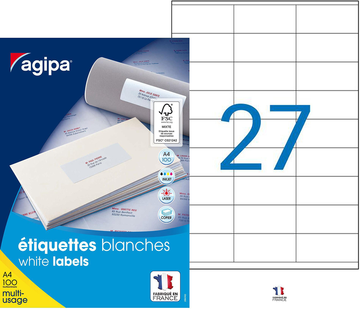 Étiquettes Autocollantes Blanches 70x31mm Office Star - 2700 Étiquettes Imprimables
