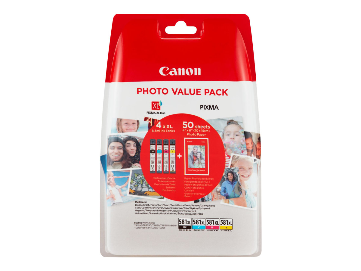 Canon CLI-581XL - pack de 4 + papier photo - noir, cyan, magenta, jaune - cartouche d'encre originale