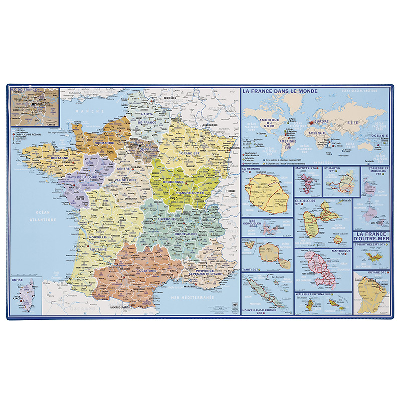 Sous-main Carte Du Monde 30x31,5 Cm - Bureau Vintage Antidérapant Avec Bord Cousu - 11