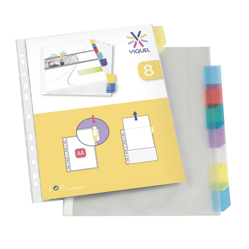 8 Intercalaires Personnalisables Viquel A4 MAXI - Rainbow Class - Onglets Modifiables - Polypropylène