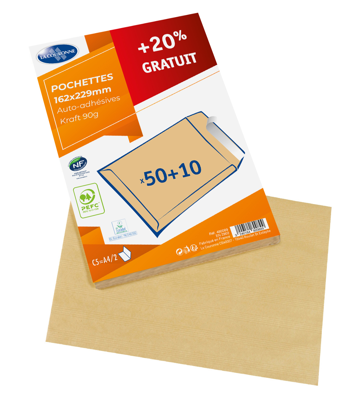La Couronne - 60 Pochettes Enveloppes (dont 20% gratuit) - C5 162