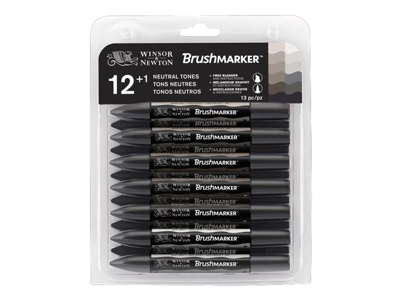 BrushMarker - Pack de 12 stylos pinceaux et marqueurs - gris