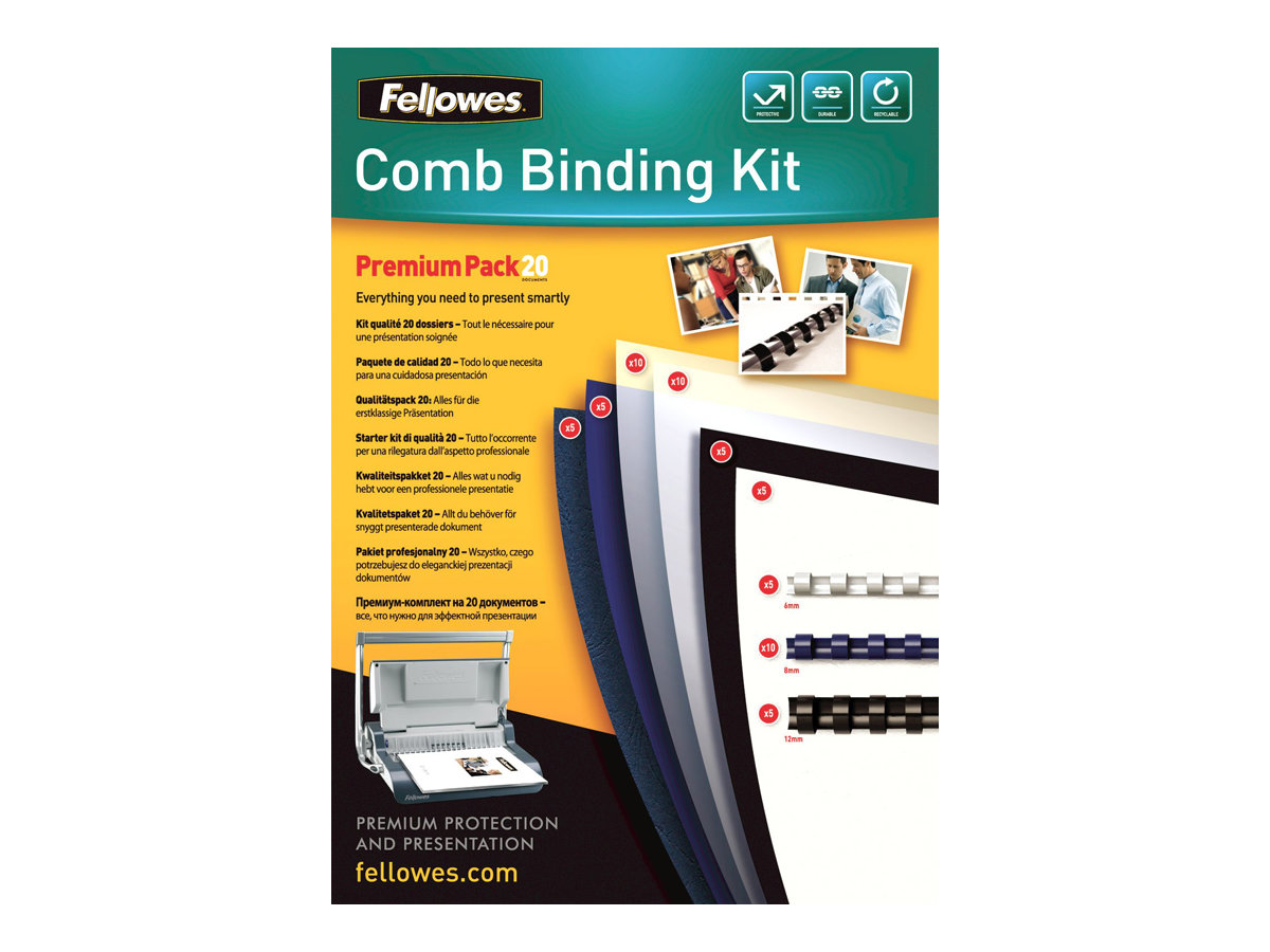 Fellowes - kit de démarrage de reliure A4 (21 x 29,7 cm) - pour 20 dossiers  avec anneaux plastique 6mm (x5), 8mm (x10), 12mm (x5) jusqu'à 80 feuilles  Pas Cher