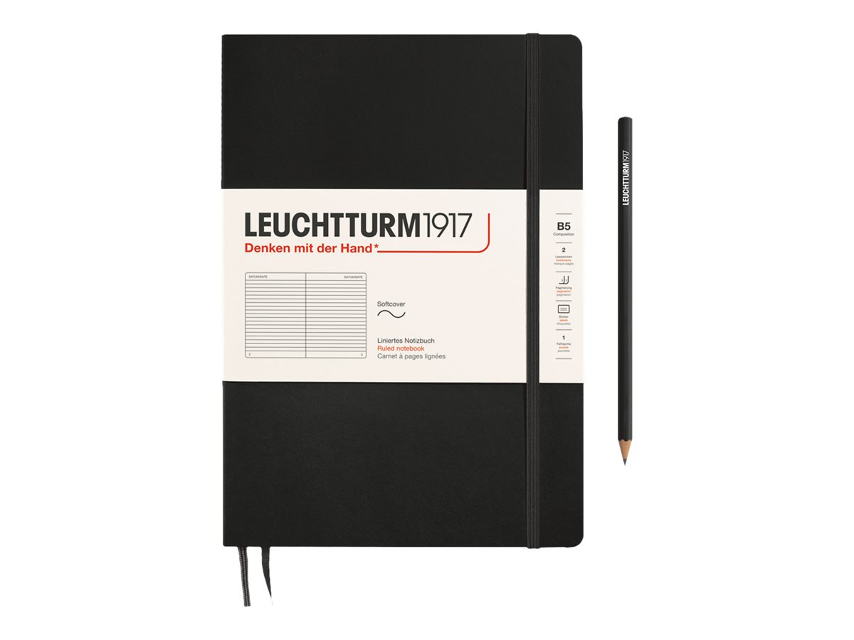 Rhodia Cahier Souple Composition Book Noir B5 Ligné 160 Pages - Papier Clairefontaine 80g, Dos Toilé, Fabriqué En France