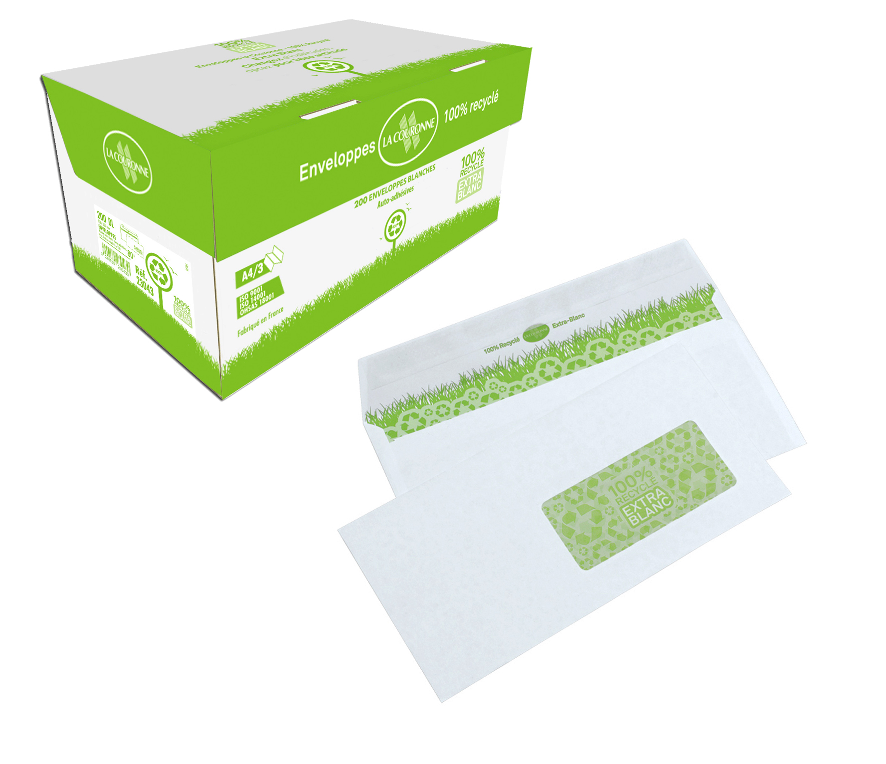 La Couronne - 500 Enveloppes DL 110 x 220 mm - 80 gr - fenêtre 45x100 mm -  blanc - autocollante Pas Cher