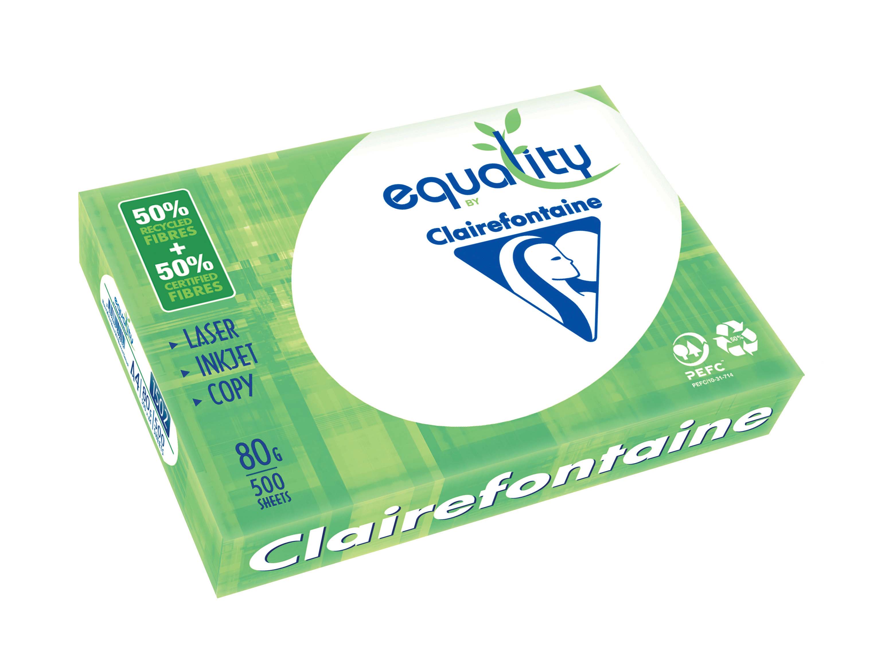 Clairefontaine Equality - Papier blanc - A4 (210 x 297 mm) - 80 g/m² - 50% recyclé - 2500 feuilles (carton de 5 ramettes)