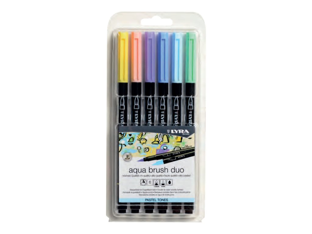 Feutres LYRA Aqua Brush Duo – Set De 6 Double-pointe Couleurs Pastel, Pinceau Et Fine, Idéal Pour Aquarelle Et Dessin