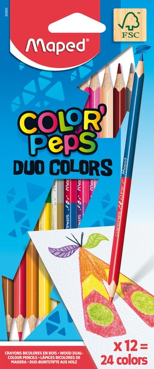 Maped Color'Peps Duo - 12 Crayons de couleur 2-en-1 - certifiés FSC