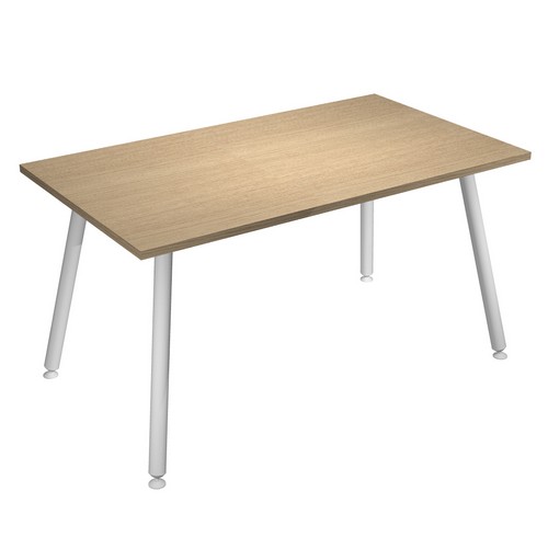 Table haute LEONARDO - 160 x 80 x 105 cm - Pieds métal blancs - Chêne