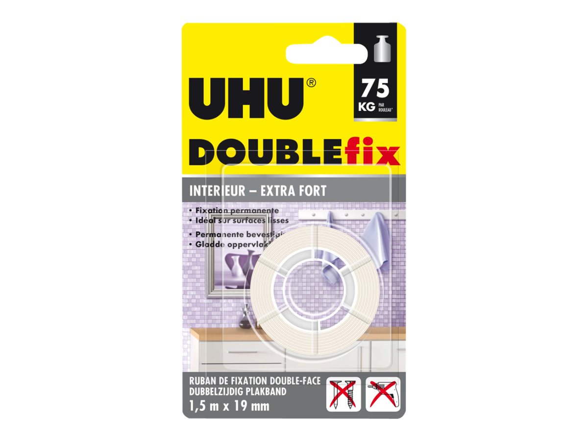 UHU DOUBLEfix Extra fort - Ruban adhésif double face - 19 mm x 1,5
