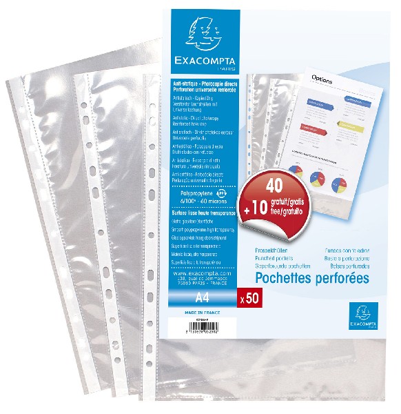 Sachet de 5 pochettes-enveloppes perforées polypropylène - A4