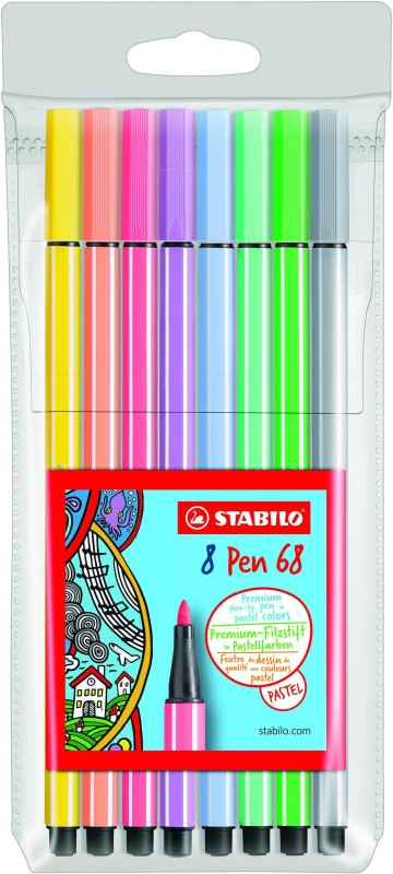STABILO Pen 68 - 8 feutres pointe moyenne - coloris pastel