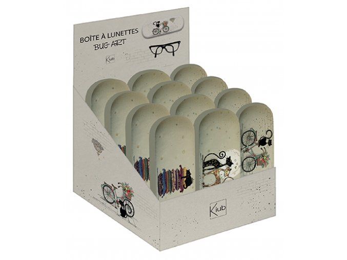 Étui à Lunettes Rigide KIUB - Motif Chat Dormant Sur Des Livres, Fond Blanc, Collection Animaux