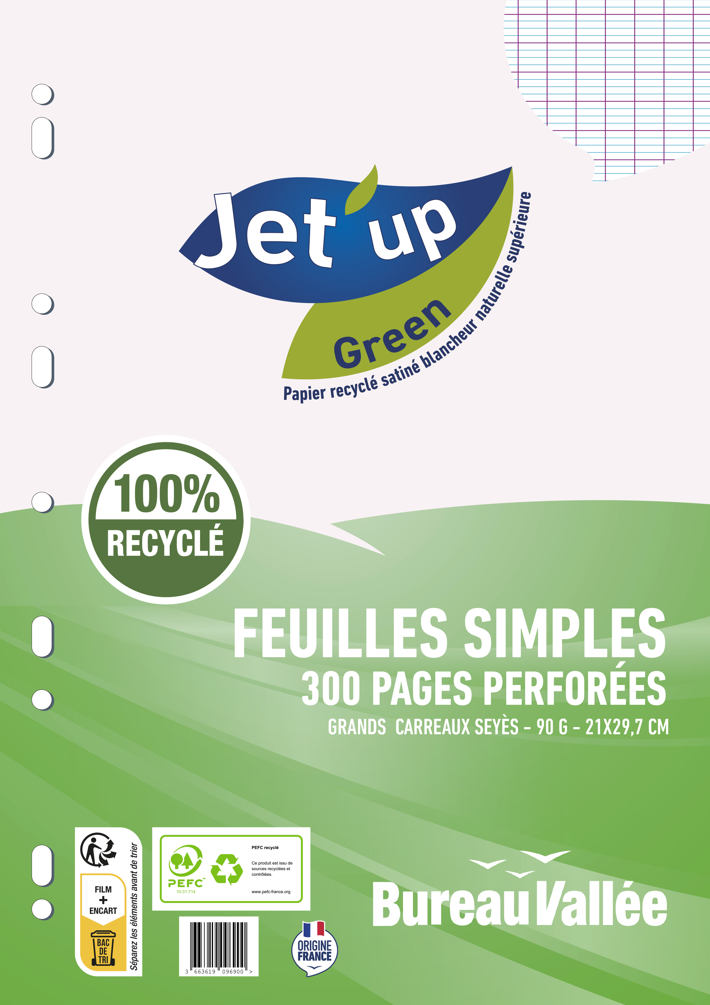 Jet'Up Green - 300 feuilles simples A4 - grands carreaux - perforées Pas  Cher