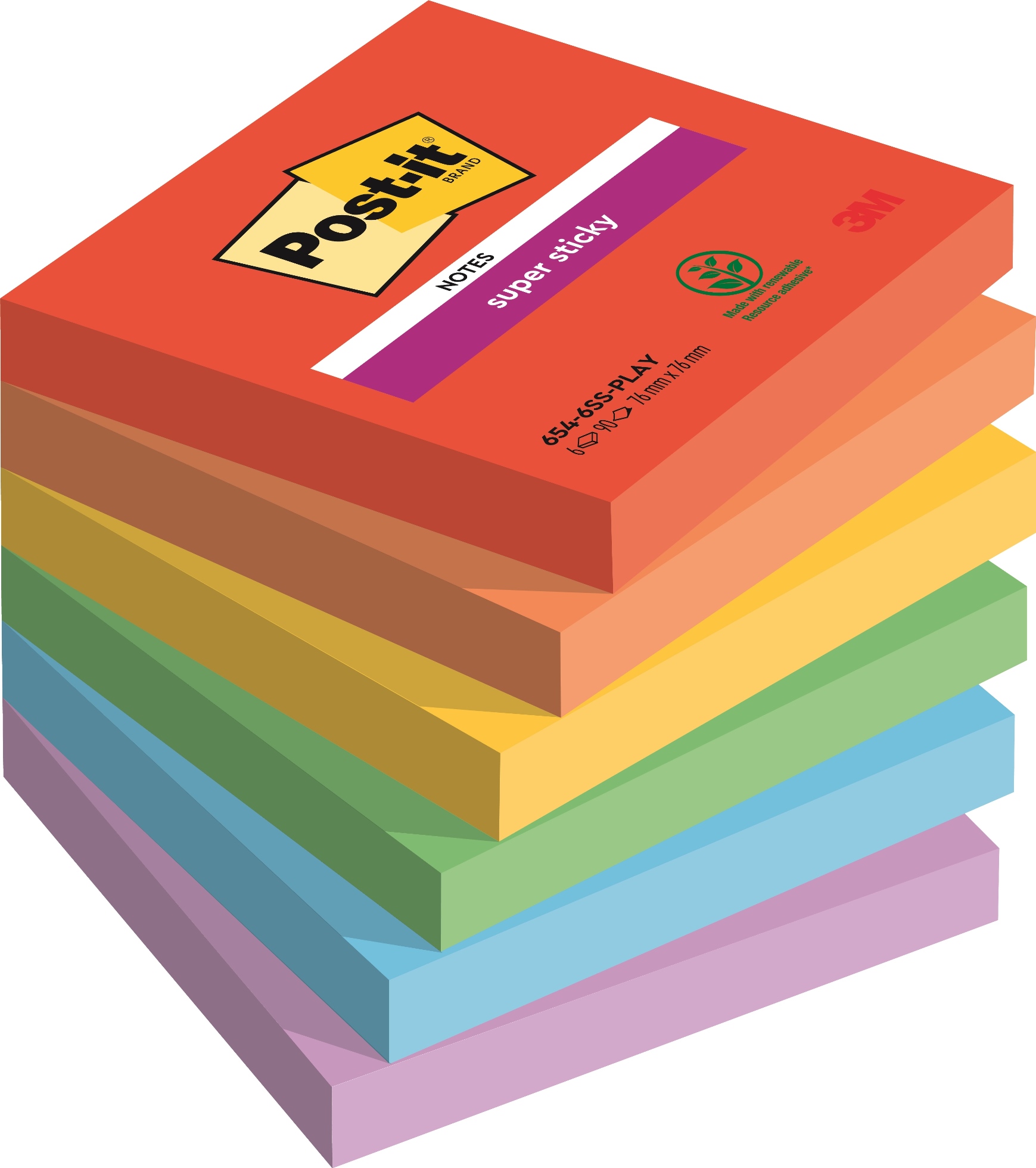 Post-it - 6 Blocs notes de 90 feuilles Super Sticky Playful - couleurs  assorties - 76 x 76 mm Pas Cher | Bureau Vallée