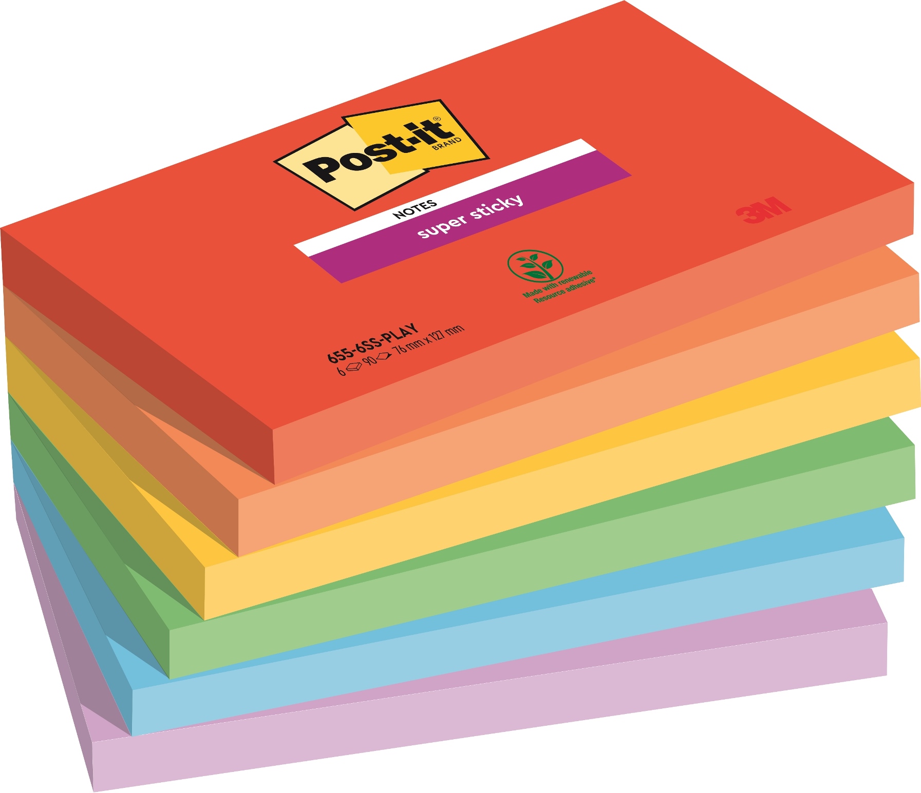 Post-it - 6 Blocs notes Super Sticky Bora Bora - 3 couleurs