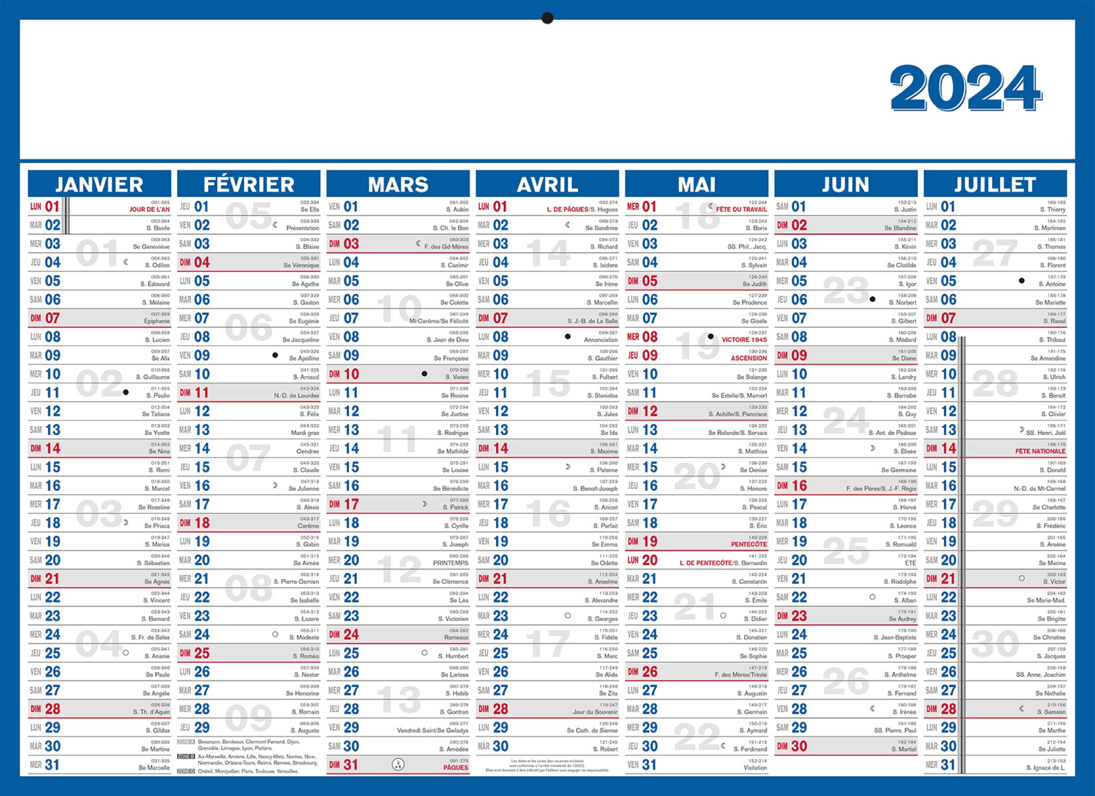 Calendrier Mural 2026 Tricolore Exacompta - 55x40,5 Cm - 7 Mois Par Face - Noir, Or, Rouge - Fabriqué En France