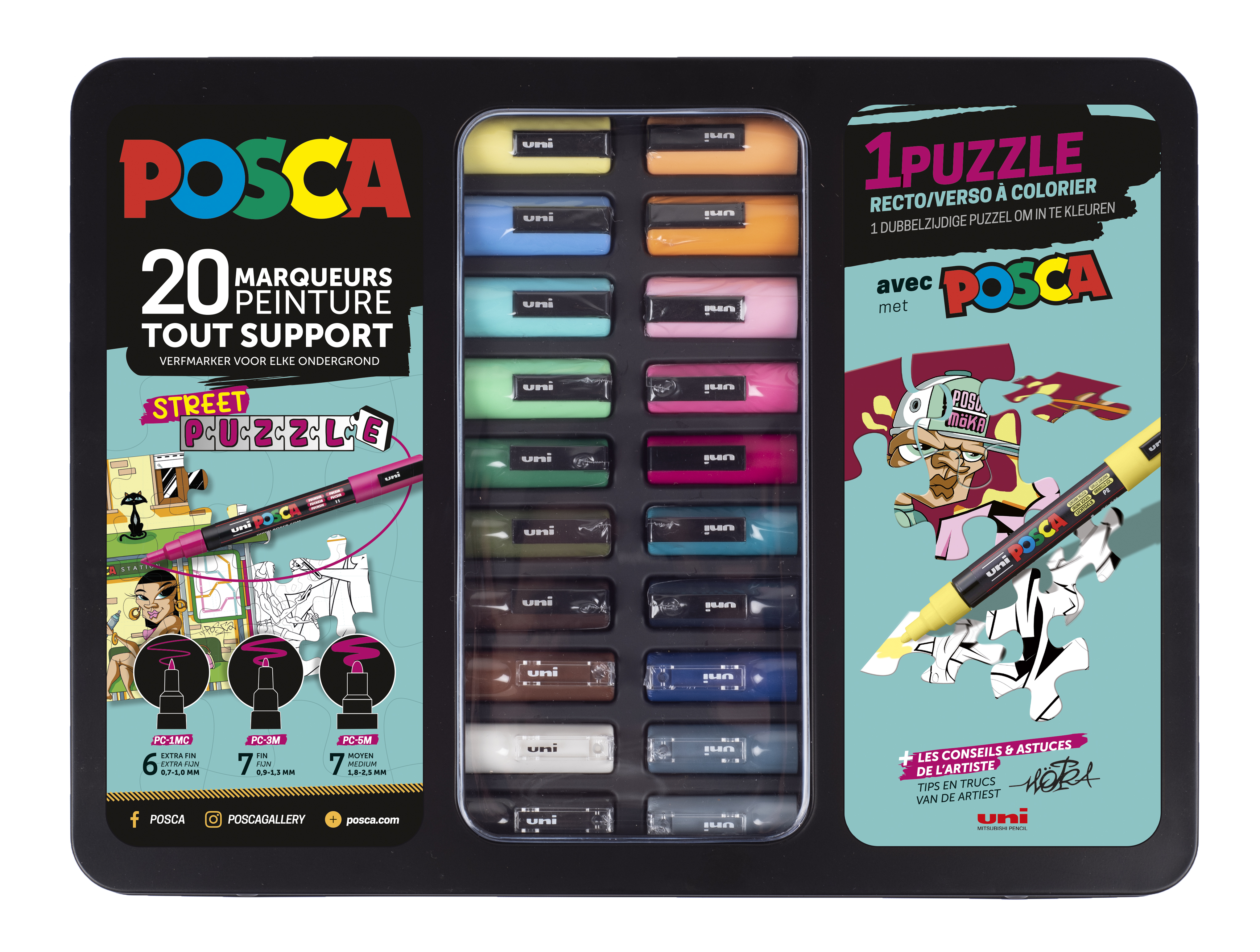 Posca Street Puzzle - Pack de 20 marqueurs – coffret métallique - pontes et  couleurs assorties Pas Cher | Bureau Vallée
