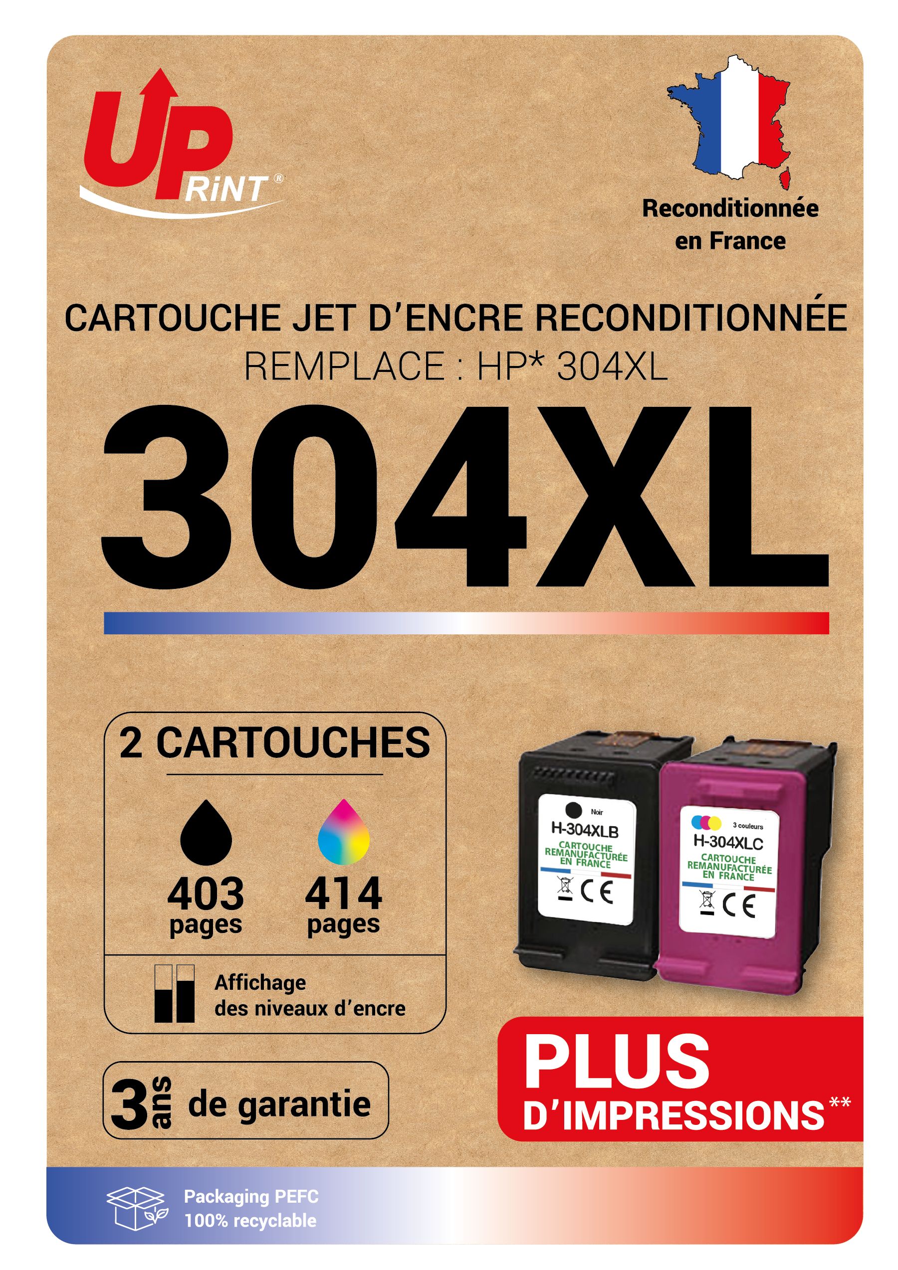 HP - Lot de 2 cartouches d'encre - 304XL noir et 304XL couleur