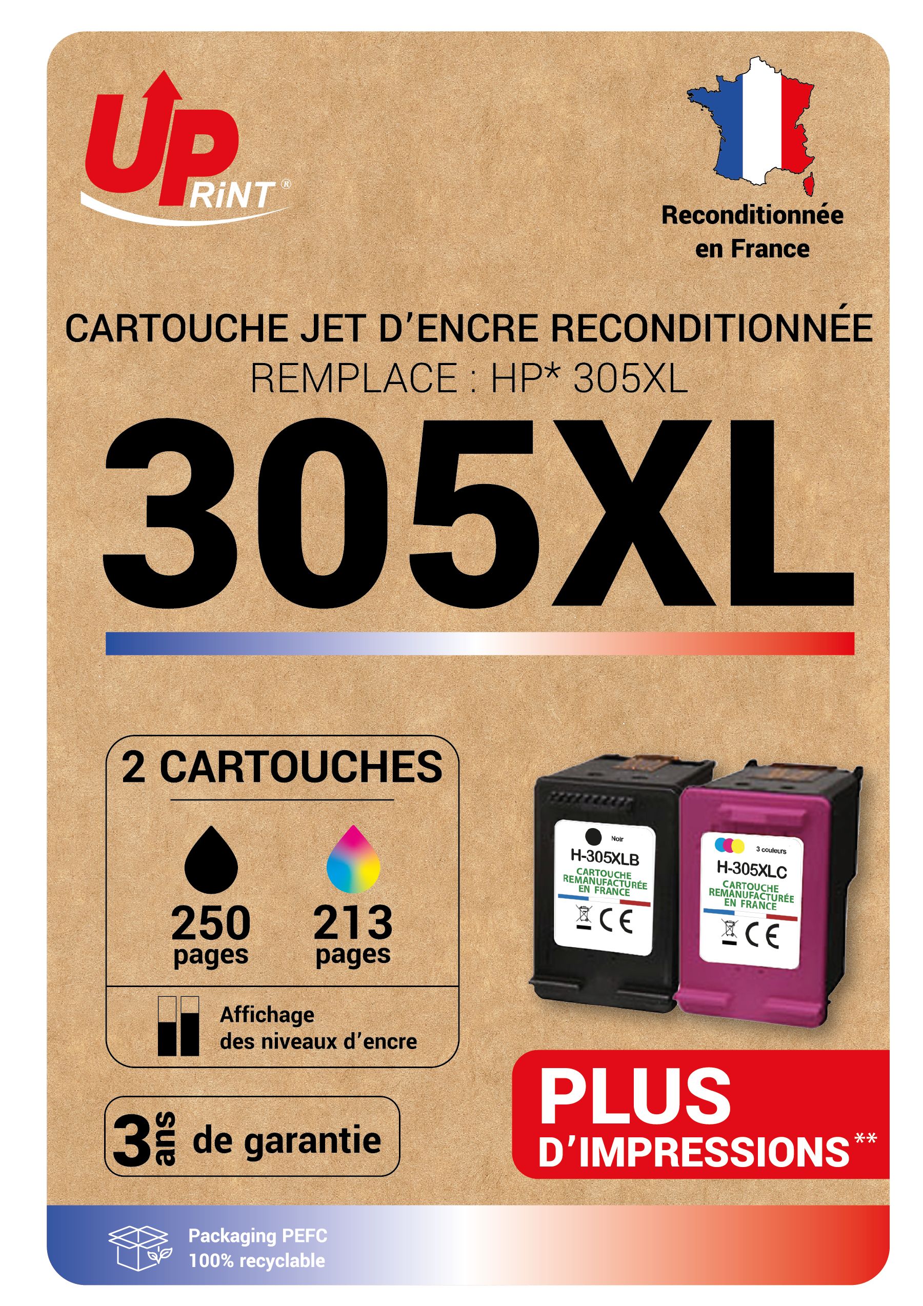 Cartouche compatible HP 305XL - Pack de 2 - noir, cyan, magenta