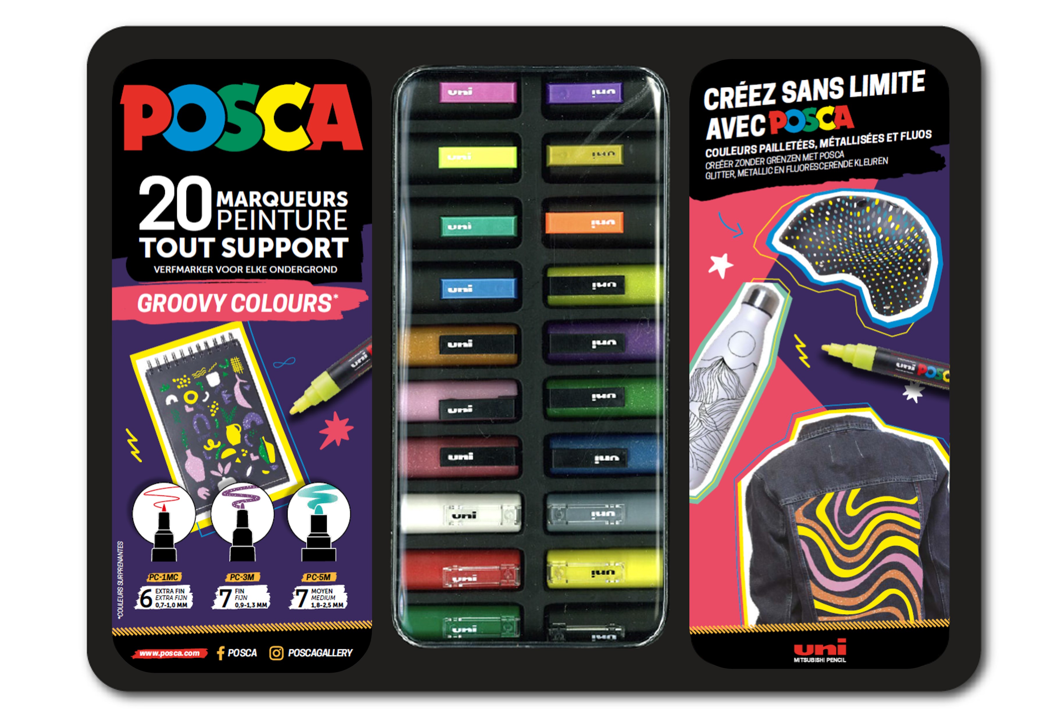 Mallette de 24 marqueurs POSCA pointes et couleurs assorties