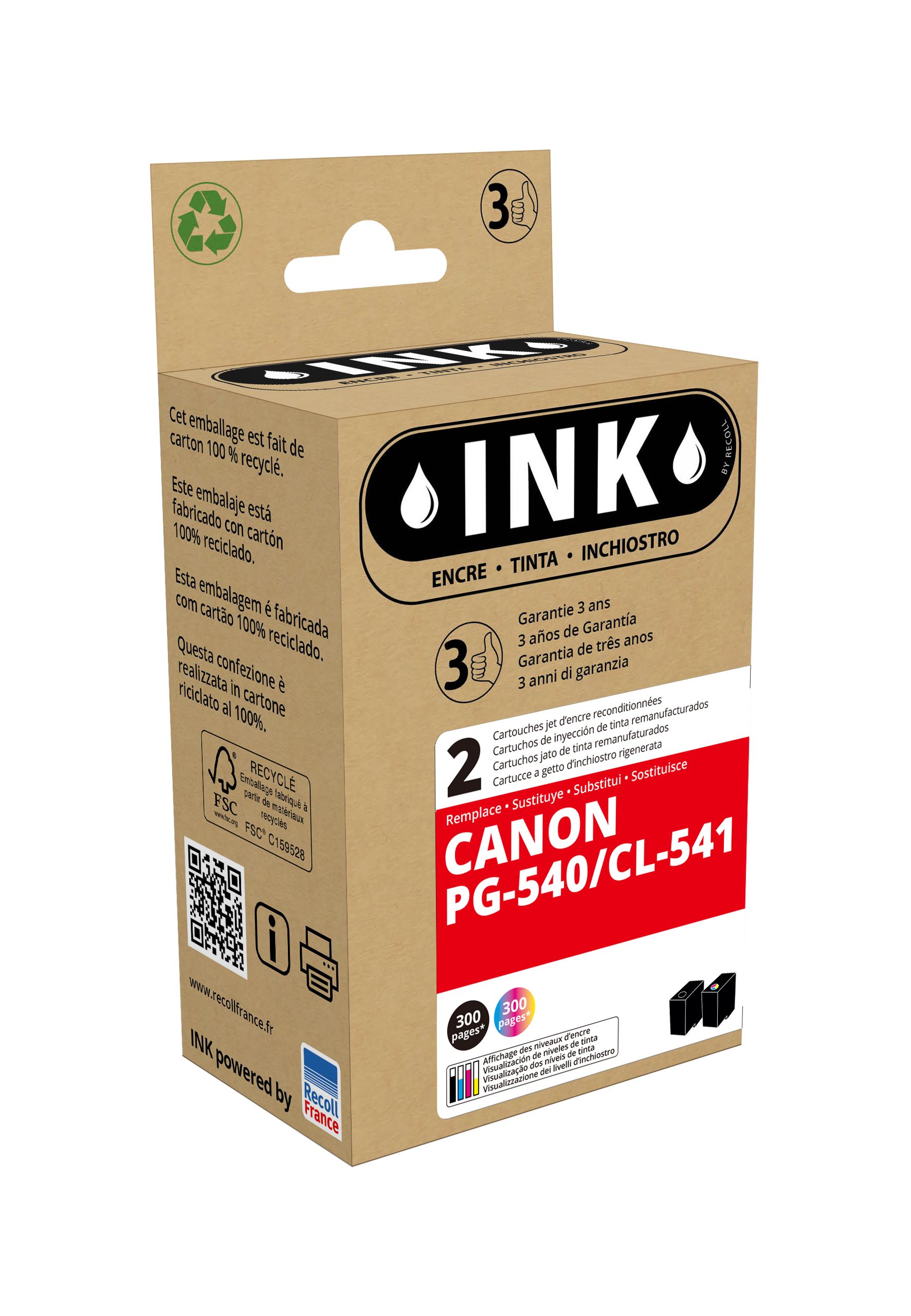 Cartouche compatible Canon PG-540/CL-541 - pack de 2 - noir, cyan, magenta,  jaune - Ink Pas Cher