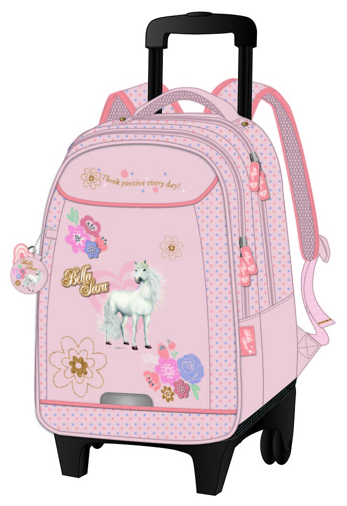 Sac à dos à roulettes Bella Sara Romantic compartiment rose
