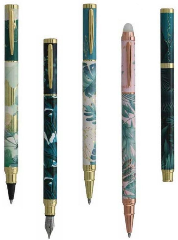 Stylo Roller Recife En Résine Vert Marbre Finition Métal Chrome - Magnifique Occasion