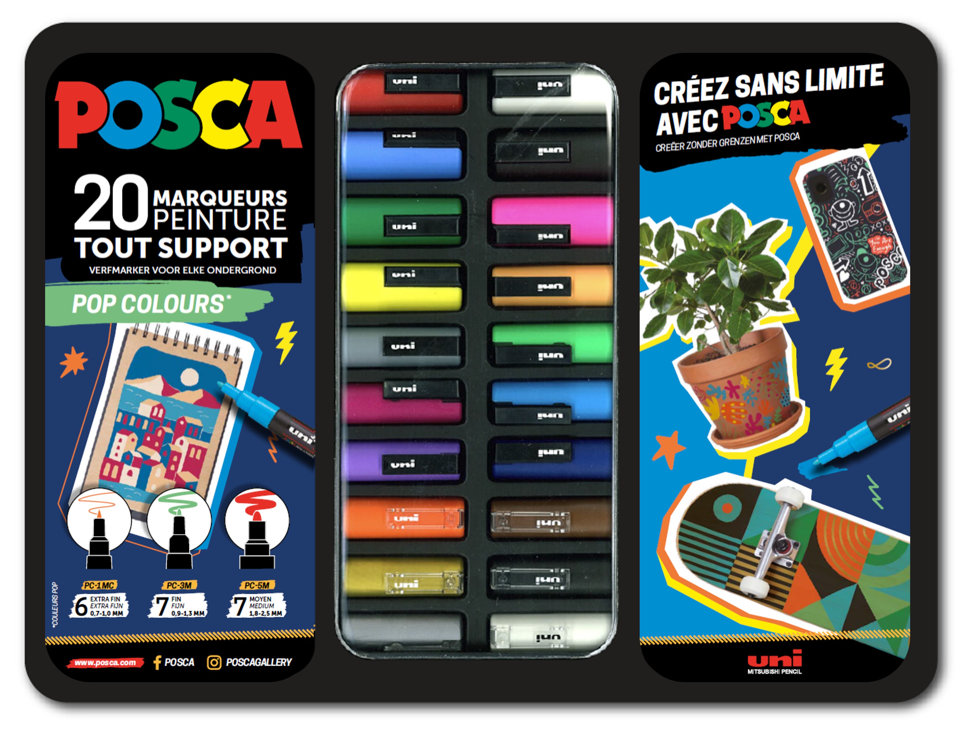 Posca PC-3M Coffret cadeau de 8 marqueurs à peinture, couleurs d