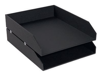 Corbeille à Courrier Empilable Format Paysage A4 - Lot De 3 - Plastique Résistant Noir - Organiseur Bureau, Documents, Classe