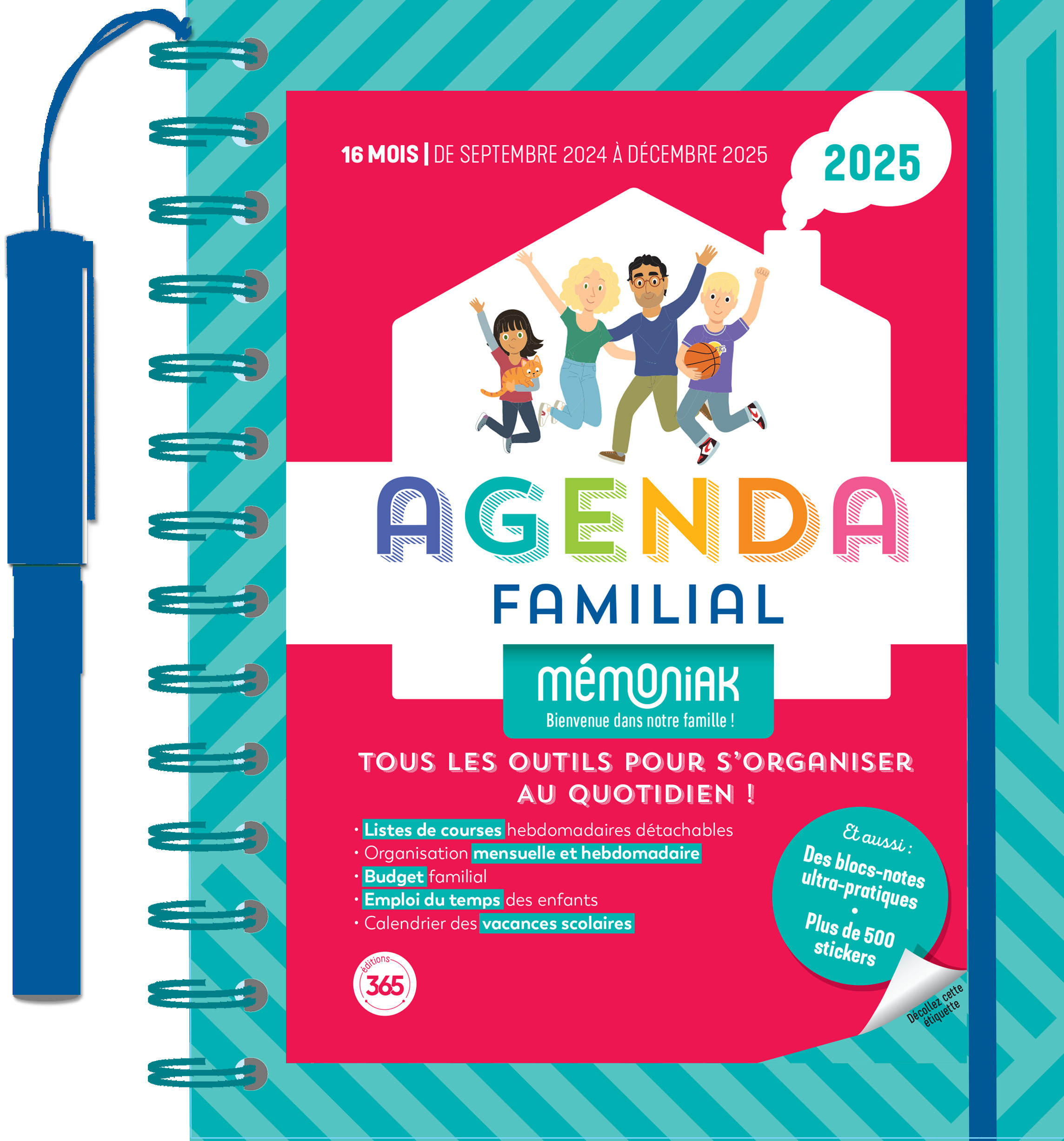 Agenda Familial XL 2025 Heye - Calendrier Mural 6 Colonnes 27x45cm Avec Vacances Scolaires
